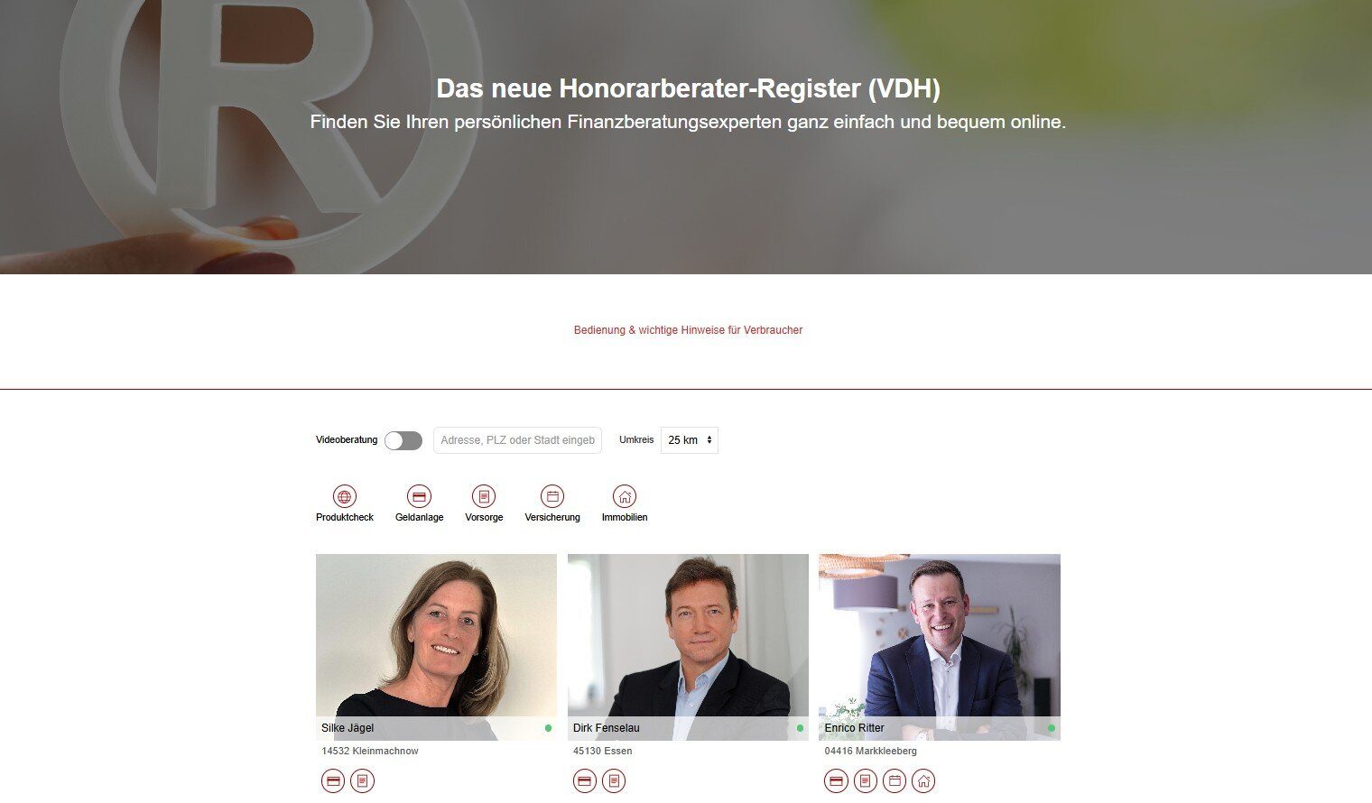 Honorarberater-Register VDH